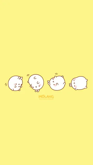 Cute Pastel Yellow Rolling Rabbits Wallpaper