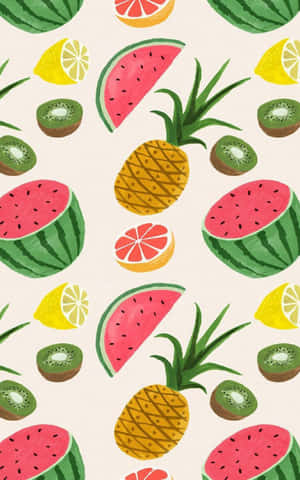 Cute Pineapple Tropical Fruits Design Wallpaper