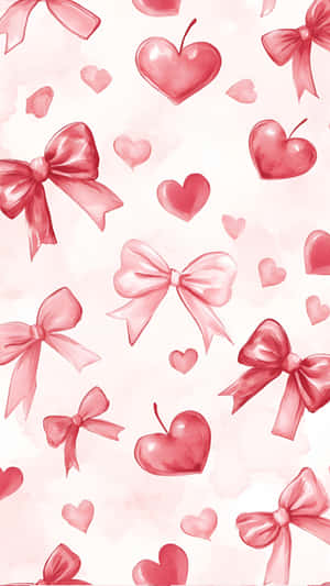 Cute Pink Bows And Hearts Wallpaper