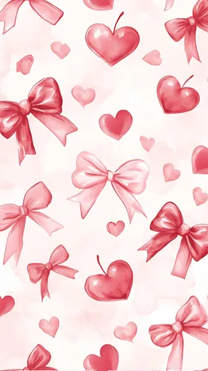 Cute Pink Bows And Hearts Wallpaper