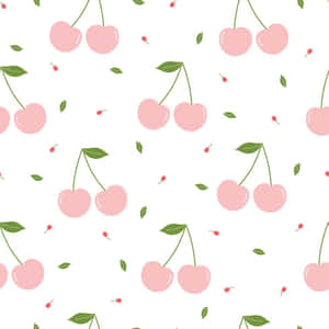 Cute Pink Cherries With Small Leaves And Tiny Flowers Wallpaper