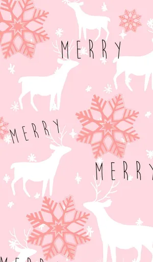 Cute Pink Christmas Snowflakes And Reindeers Wallpaper