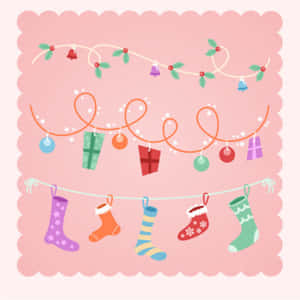 Cute Pink Christmas Socks And Gifts Wallpaper