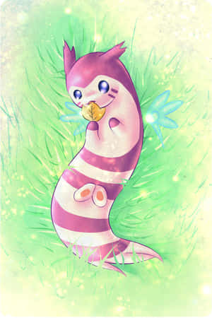 Cute Pink Furret Eating Berries In The Grass Wallpaper