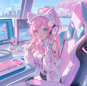 Cute Pink Gamer Girl Pfp Wallpaper