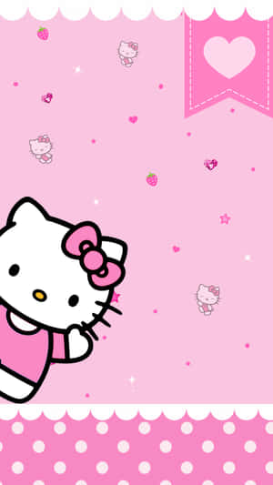 Cute Pink Hello Kitty Strawberries Hearts Wallpaper