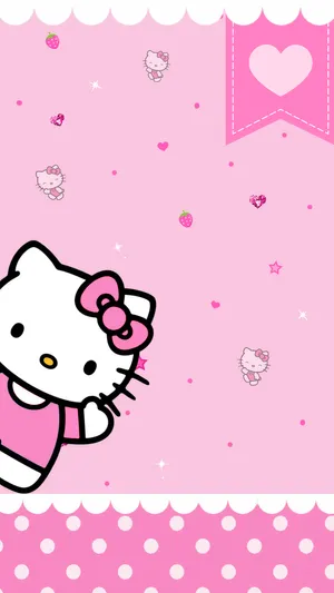Cute Pink Hello Kitty Strawberries Hearts Wallpaper