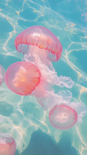 Cute Pink Jellyfish Ocean Wallpaper