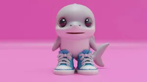 Cute Pink Shark Character Wallpaper
