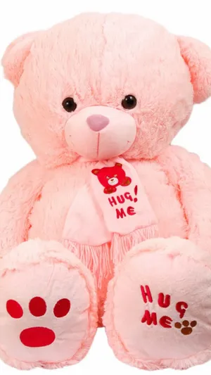 Cute Pink Teddy Bear Hug Wallpaper