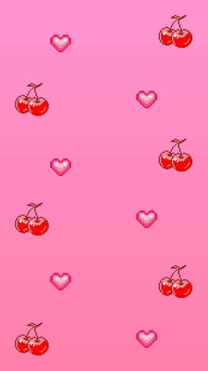 Cute Pixel Cherry Design Wallpaper