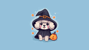 Cute Poodlein Witch Costume Halloween Aesthetic Wallpaper