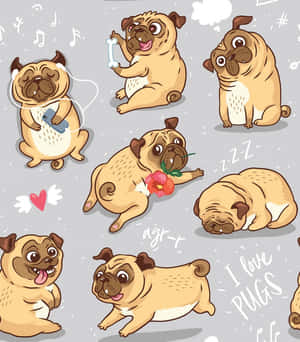 Cute Pug Playfully Illustrated Wallpaper