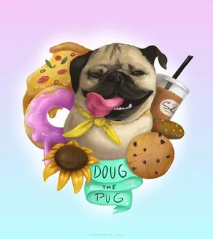 Cute Pug With Desserts Wallpaper