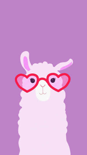 Cute Purple Alpaca With Heart Glasses Wallpaper