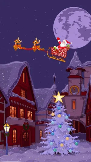 Cute Purple Christmas Village Wallpaper