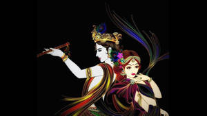 Cute Radha-krishna Black Background Wallpaper