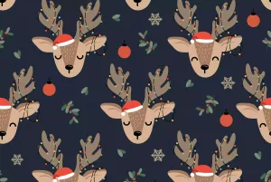 Cute Reindeer Heads With Christmas Lights Wallpaper