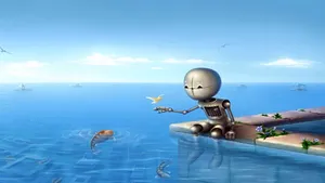 Cute Robot By Ocean Wallpaper