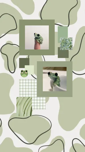 Cute Sage Green Frogs In A Frame Wallpaper