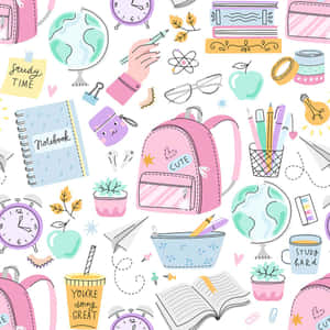 Cute School Supplies Pattern Wallpaper