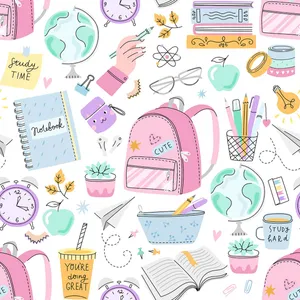 Cute School Supplies Pattern Wallpaper