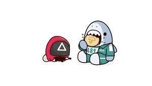 Cute Shark And Squid Game Character Wallpaper