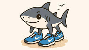 Cute Shark Wearing Sneakers Wallpaper