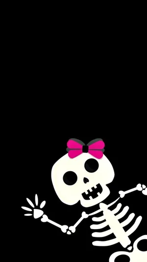 Cute Skeleton With A Pink Ribbon Wallpaper