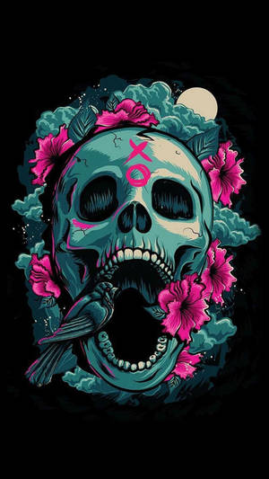 Cute Skeleton With Flowers Wallpaper