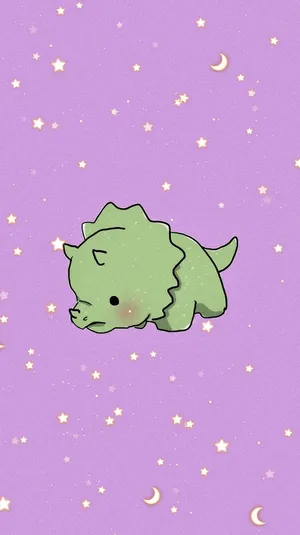 Cute Sleeping Dinosaur Starry Background Wallpaper