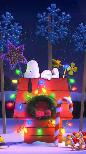 Cute Snoopy Christmas Fully Decorated Home Wallpaper
