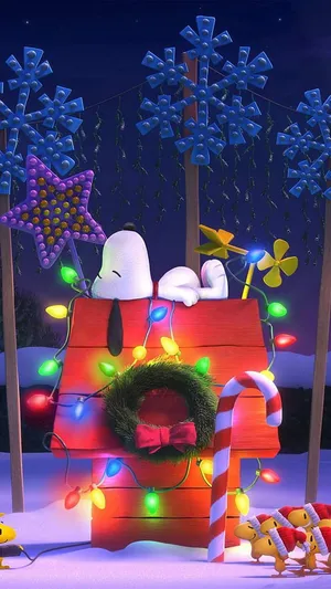 Cute Snoopy Christmas Fully Decorated Home Wallpaper