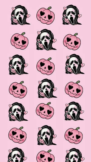 Cute Spooky Pattern Pink Background Wallpaper