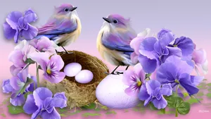 Cute Spring Lilac Birds Wallpaper