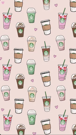Cute Starbucks Cups Pattern Art Wallpaper