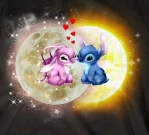Cute Stitch And Angel Against Bright Moons Wallpaper