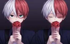 Cute Todoroki Holding Red Rose Wallpaper