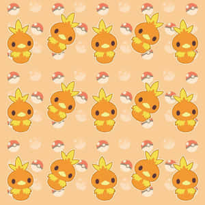 Cute Torchic And Pokeball Pattern Wallpaper