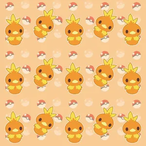 Cute Torchic And Pokeball Pattern Wallpaper