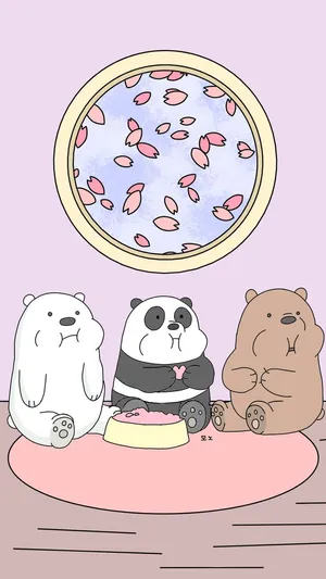 Cute We Bare Bears Cherry Blossoms Wallpaper