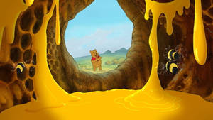 Cute Winnie The Pooh With Honeybees Wallpaper