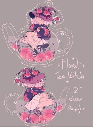 Cute Witchy Floral Tea Drawing Wallpaper