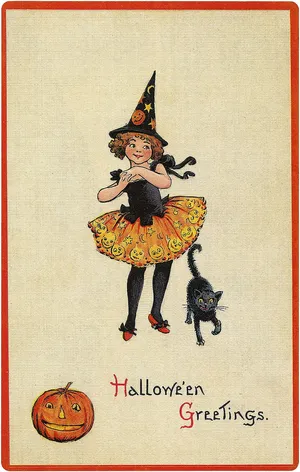 Cute Witchy Girl Beside Black Cat Wallpaper