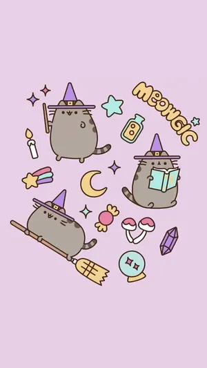 Cute Witchy Pusheen The Cat Wallpaper