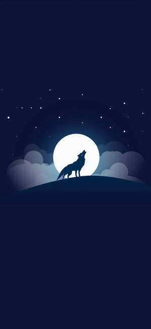 Cute Wolf Full Moon Vector Wallpaper