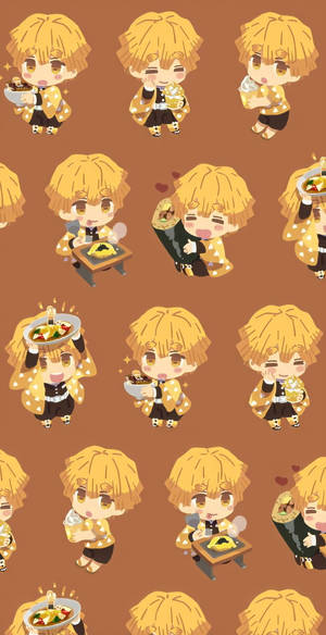 Cute Zenitsu Chibi Pattern Wallpaper