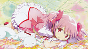 Cutecore_ Anime_ Girl_with_ White_ Cat Wallpaper