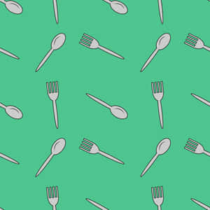 Cutlery Pattern Green Background Wallpaper