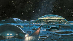 Cutting-edge Lunar Base With Earth View Wallpaper